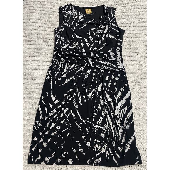 Kasper Dress Sleeveless Side Bow Stretch Sheath Womens Large Black White Pattern - Picture 1 of 7